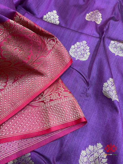 Blue Shade Pure Banarasi Tusser Moonga Silk Saree