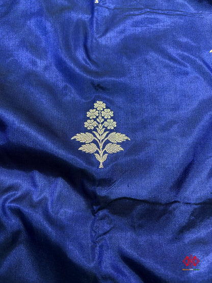 Pure Banarasi  Handloom Katan Silk Antique Zari Saree In Shades Of Blue