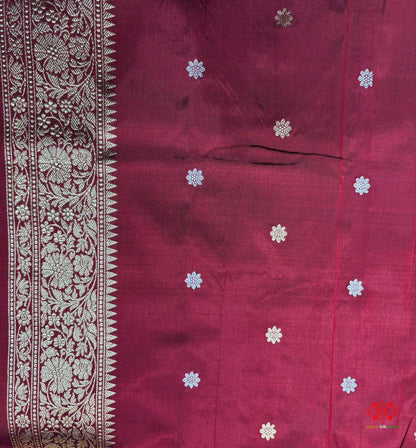 Pure Banarasi  Handloom Katan Silk  Antique Dual Zari Saree In Shades Of Maroon