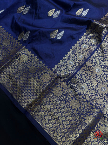 Pure Banarasi  Handloom Katan Silk  Antique Dual Zari Saree In Shades Of Blue