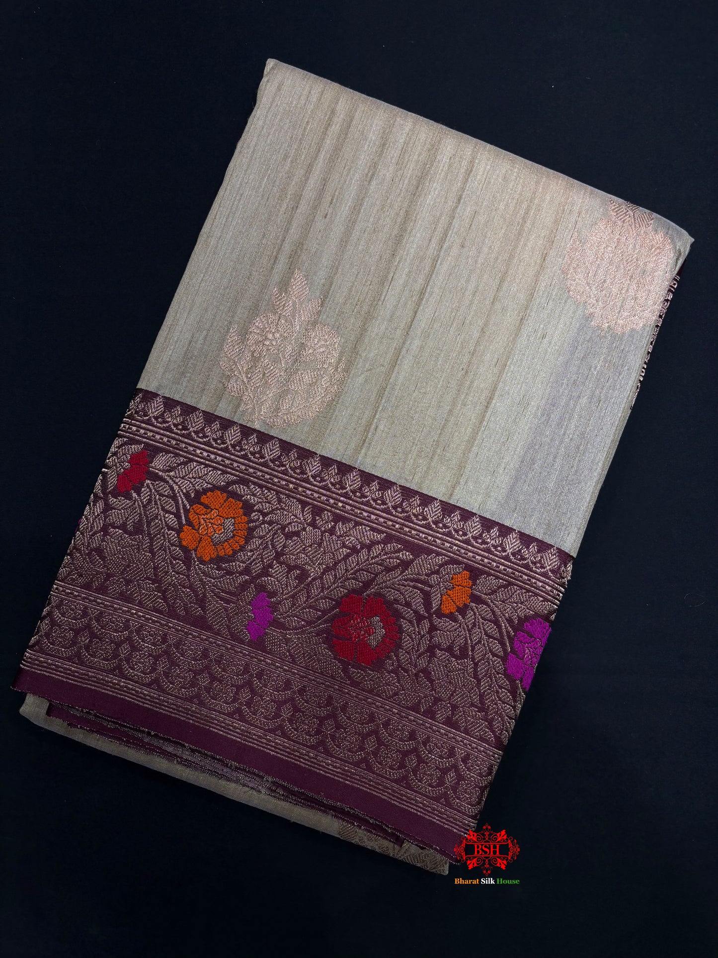 Beige Color With Meena Border Pure Banarasi Tusser Moonga Silk Saree