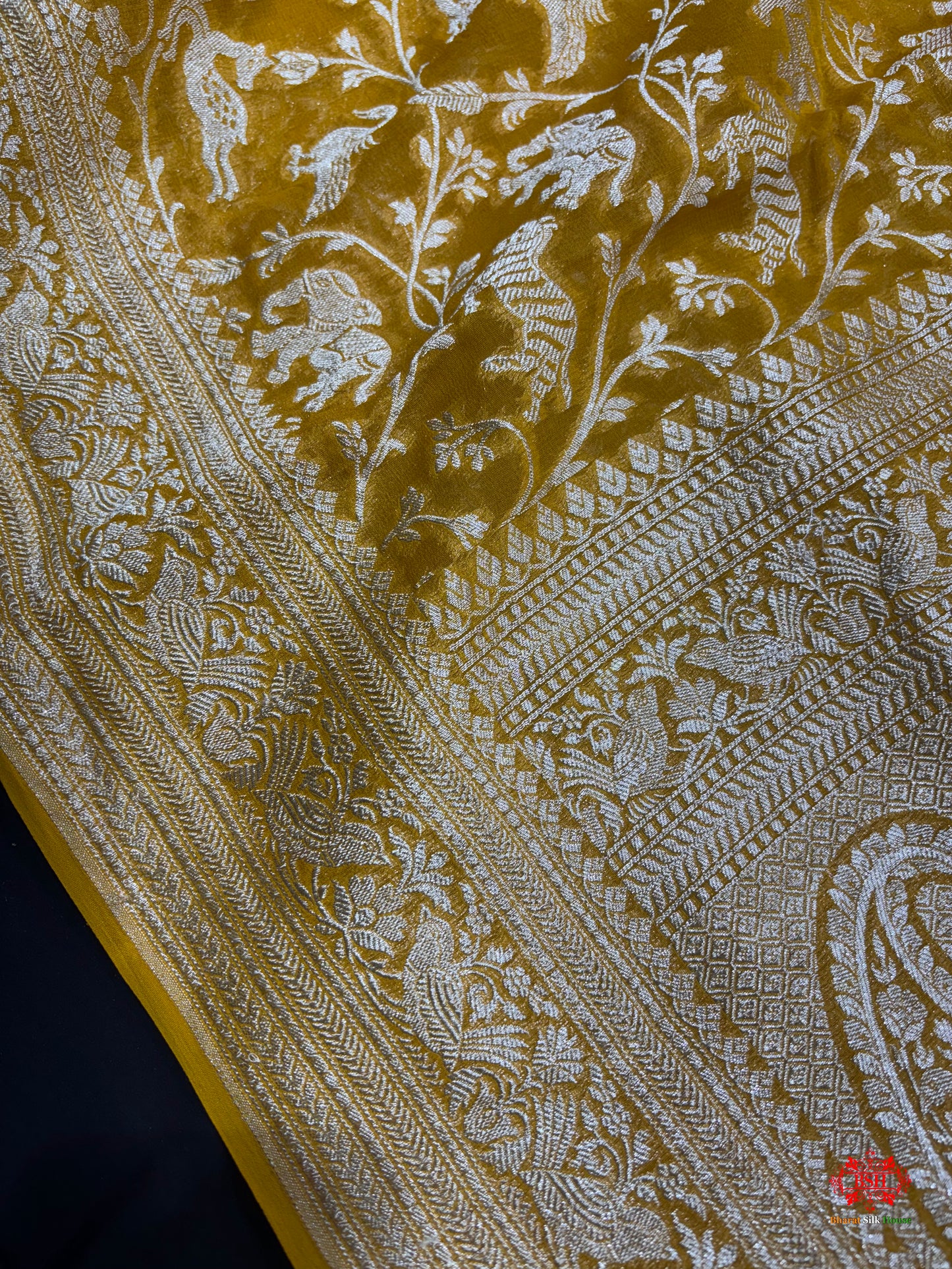 Shade Of Yellow Pure Chiffon Metallic Zari Pure Banarasi Silk Saree