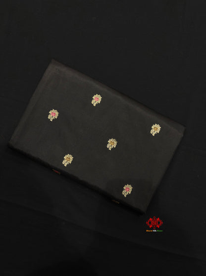 Pure Banarasi  Handloom Katan Silk Antique Meena Zari Saree In Shades Of Black