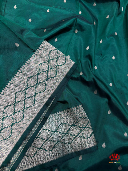 Pure Banarasi  Handloom Katan Silk Antique Zari Saree In Shades Of Green