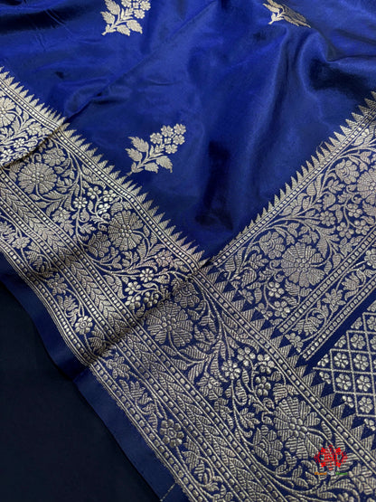 Pure Banarasi  Handloom Katan Silk Antique Zari Saree In Shades Of Blue