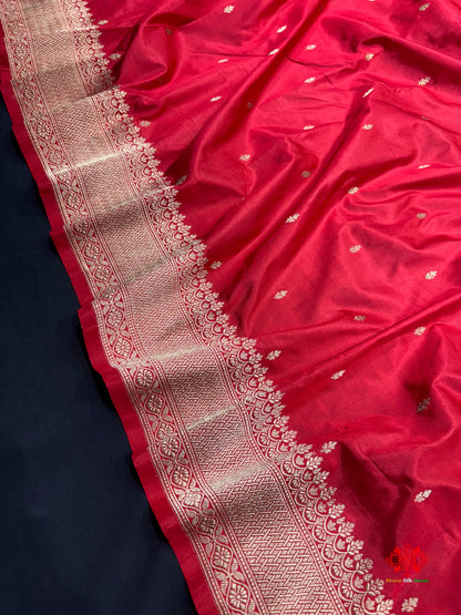 Pure Banarasi  Handloom Katan Silk Antique Zari Saree In Shades Of Red