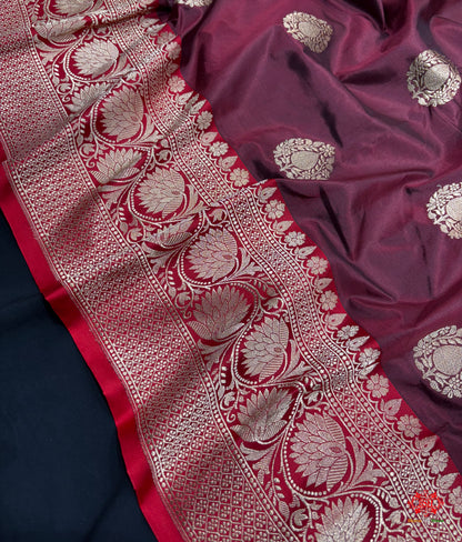 Pure Banarasi  Handloom Katan Silk  Antique Zari Saree In Shades Of Garnet