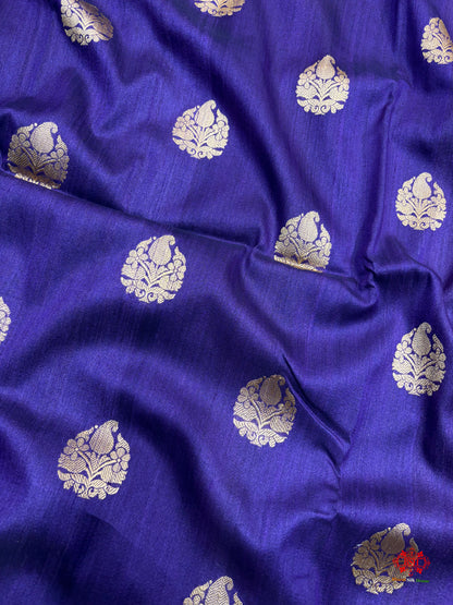 Blue Shade Pure Banarasi Tusser Moonga Silk Saree