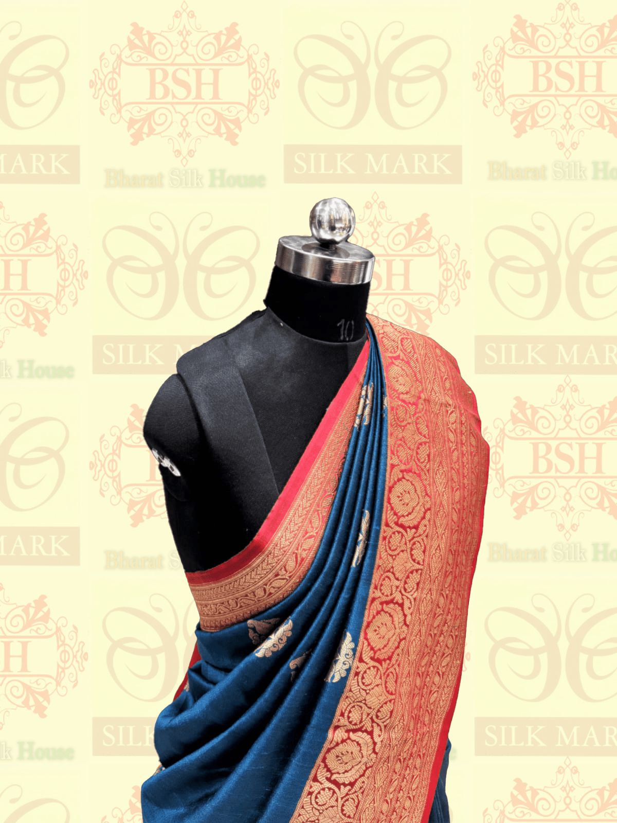 Royal Blue Pure Tussar Moonga Silk Handloom Saree With Zari Border - Bharat Silk House Tussar