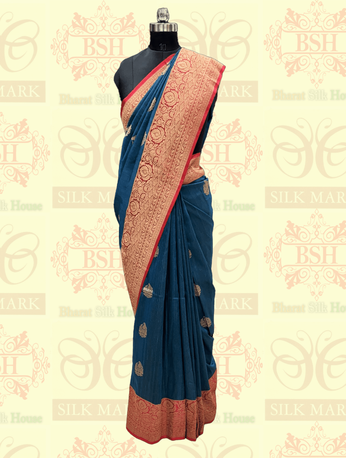 Royal Blue Pure Tussar Moonga Silk Handloom Saree With Zari Border - Bharat Silk House Tussar