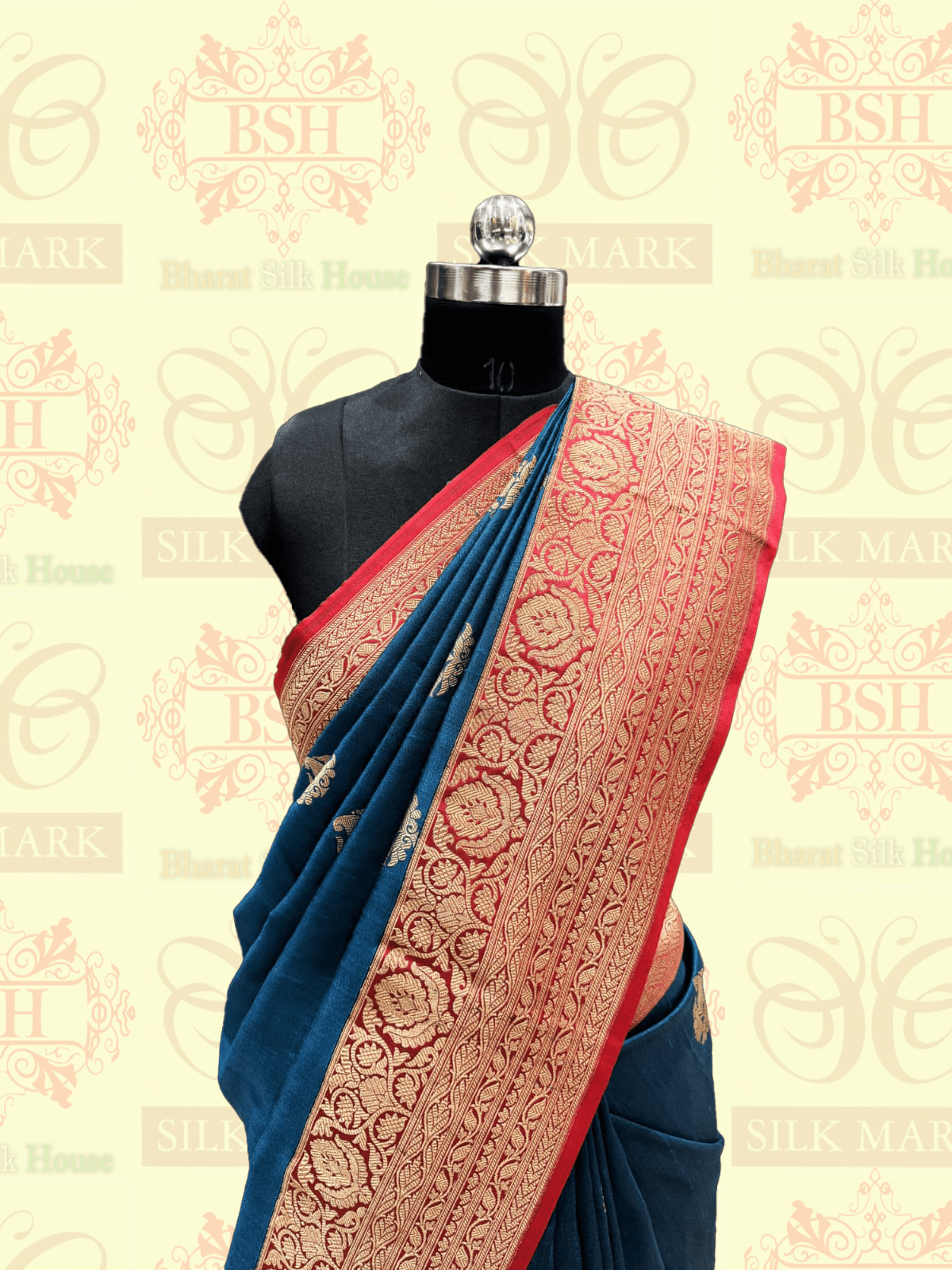 Royal Blue Pure Tussar Moonga Silk Handloom Saree With Zari Border - Bharat Silk House Tussar