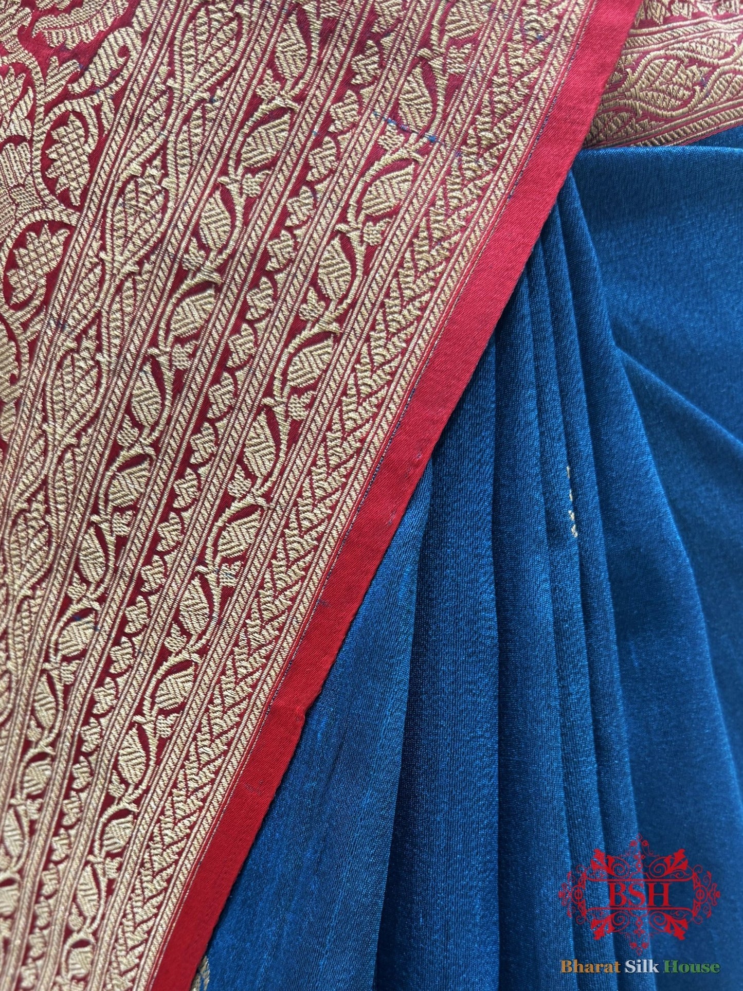 Royal Blue Pure Tussar Moonga Silk Handloom Saree With Zari Border - Bharat Silk House Tussar