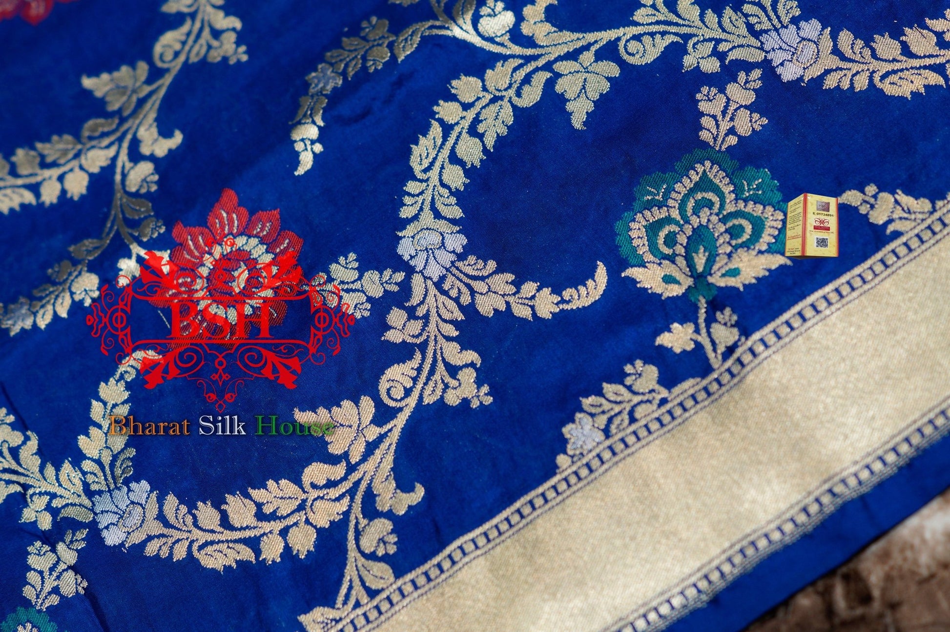 Royal Blue Woven Banarasi Silk Dupatta - Bharat Silk House Pure Silk Dupatta