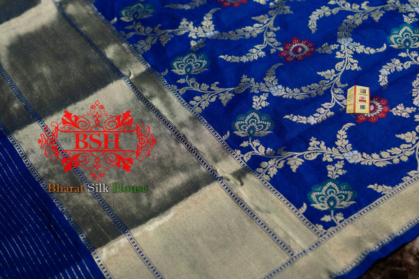 Royal Blue Woven Banarasi Silk Dupatta - Bharat Silk House Pure Silk Dupatta