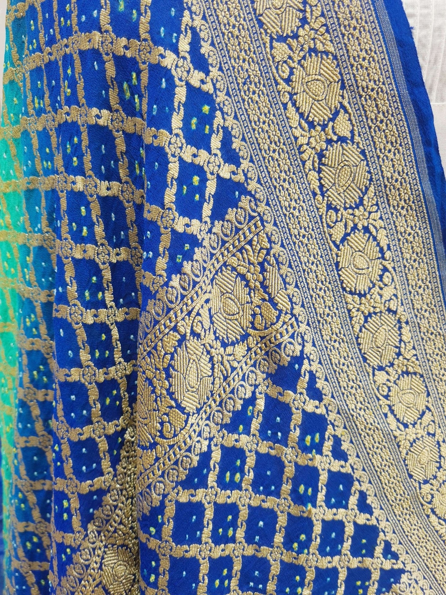 Royal Blue/Firozi Georgette Banarasi Handloom Bandhani Dupatta - Bharat Silk House Bandhej