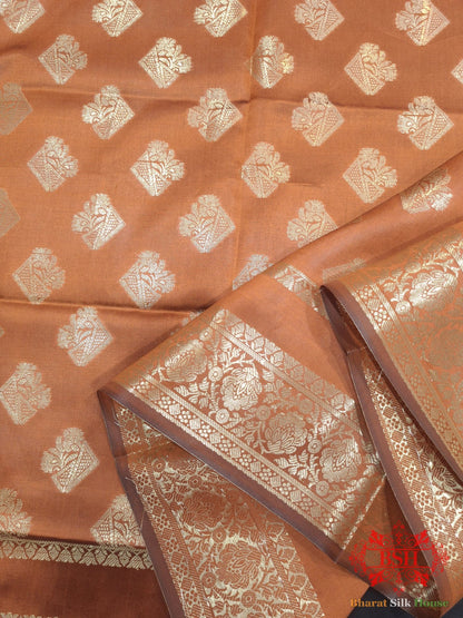 Russet Shades Of Brown Banarasi Semi Silk Dupatta - Bharat Silk House Semi Dupatte