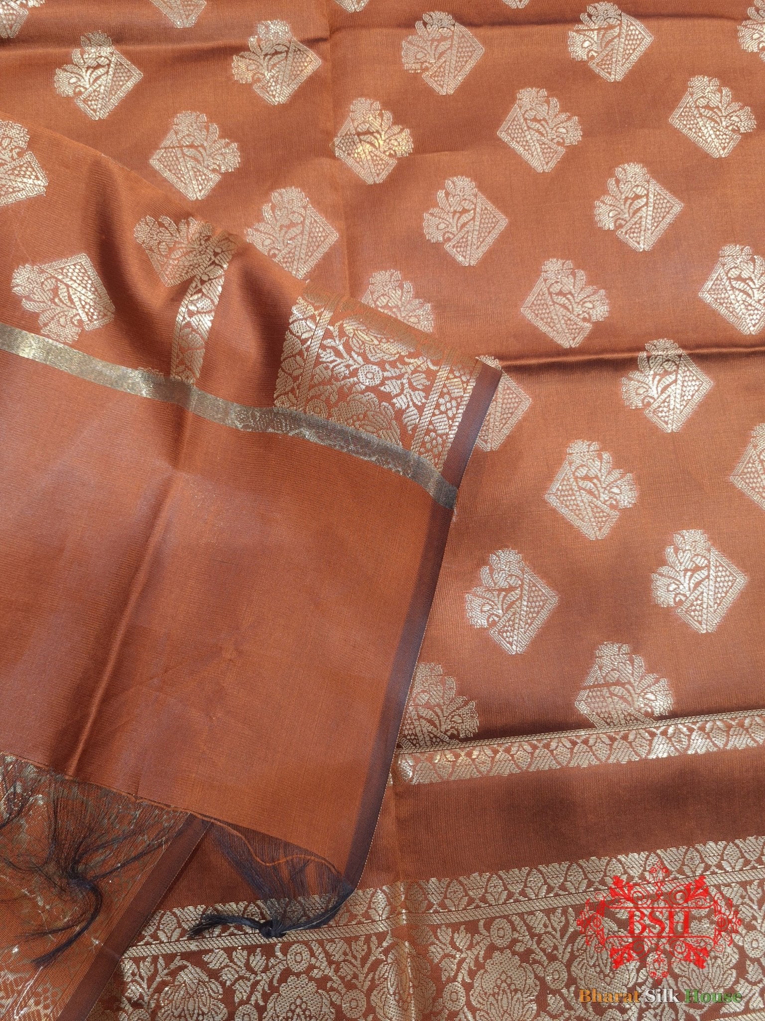 Russet Shades Of Brown Banarasi Semi Silk Dupatta - Bharat Silk House Semi Dupatte