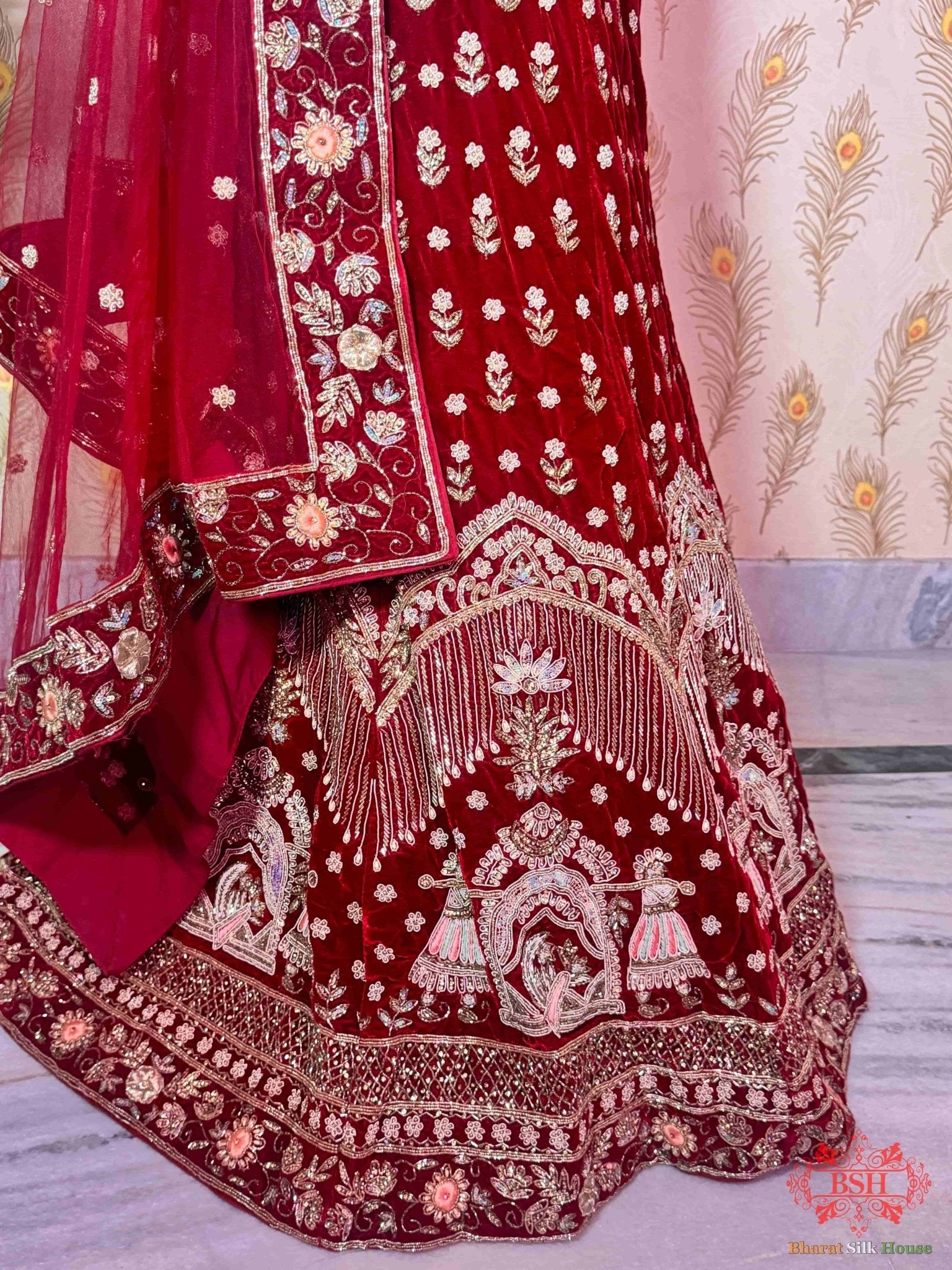 Rust Red Embroidered Bridal Lehenga - Bharat Silk House Bridal Lehenga