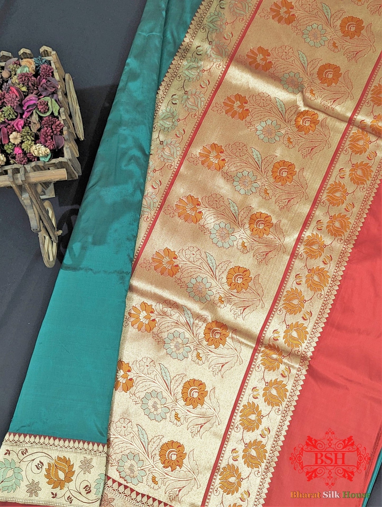 Sacramento Green Pure Katan Silk Banarasi Saree - Bharat Silk House Pure Kataan Silk