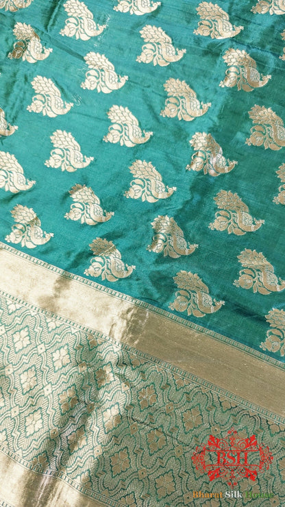 Sea Green Banarasi Pure Silk Handwoven Dupatta - Bharat Silk House Pure Silk Dupatta