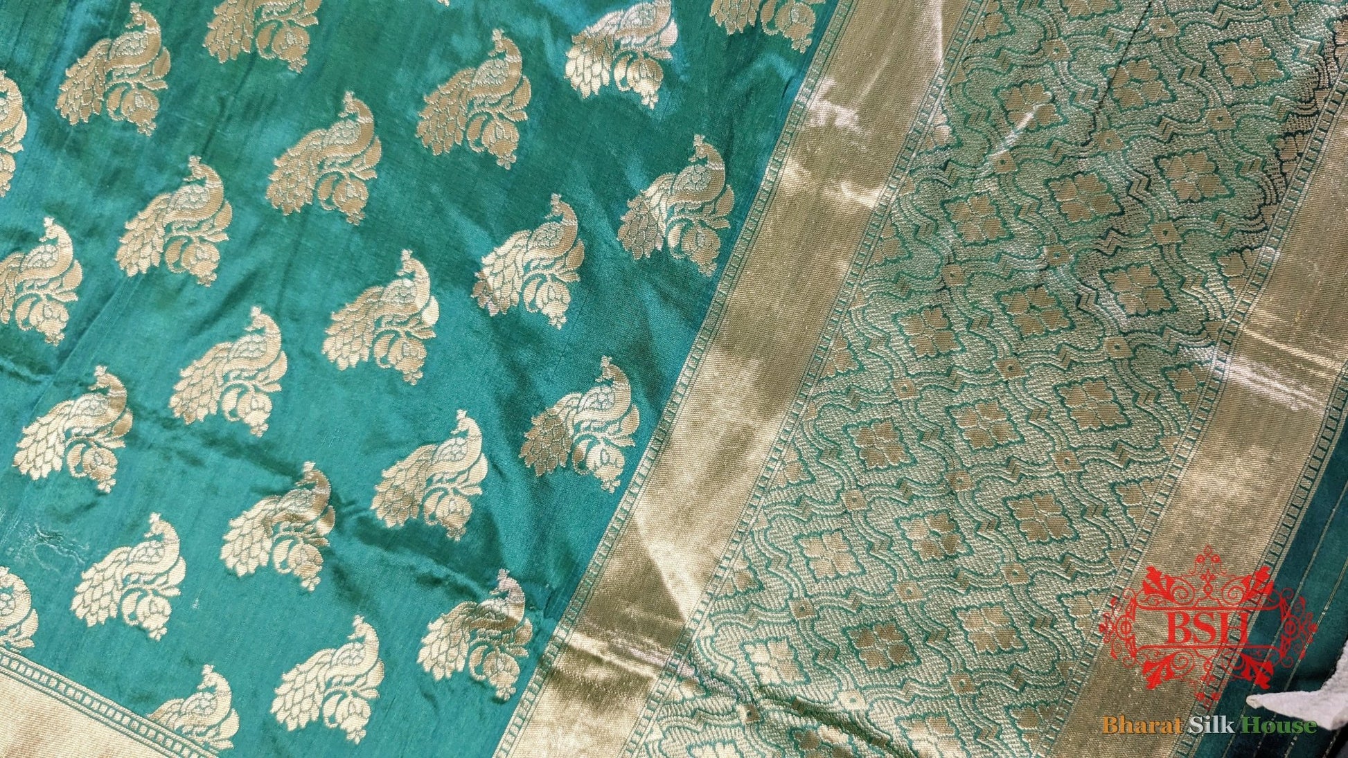 Sea Green Banarasi Pure Silk Handwoven Dupatta - Bharat Silk House Pure Silk Dupatta