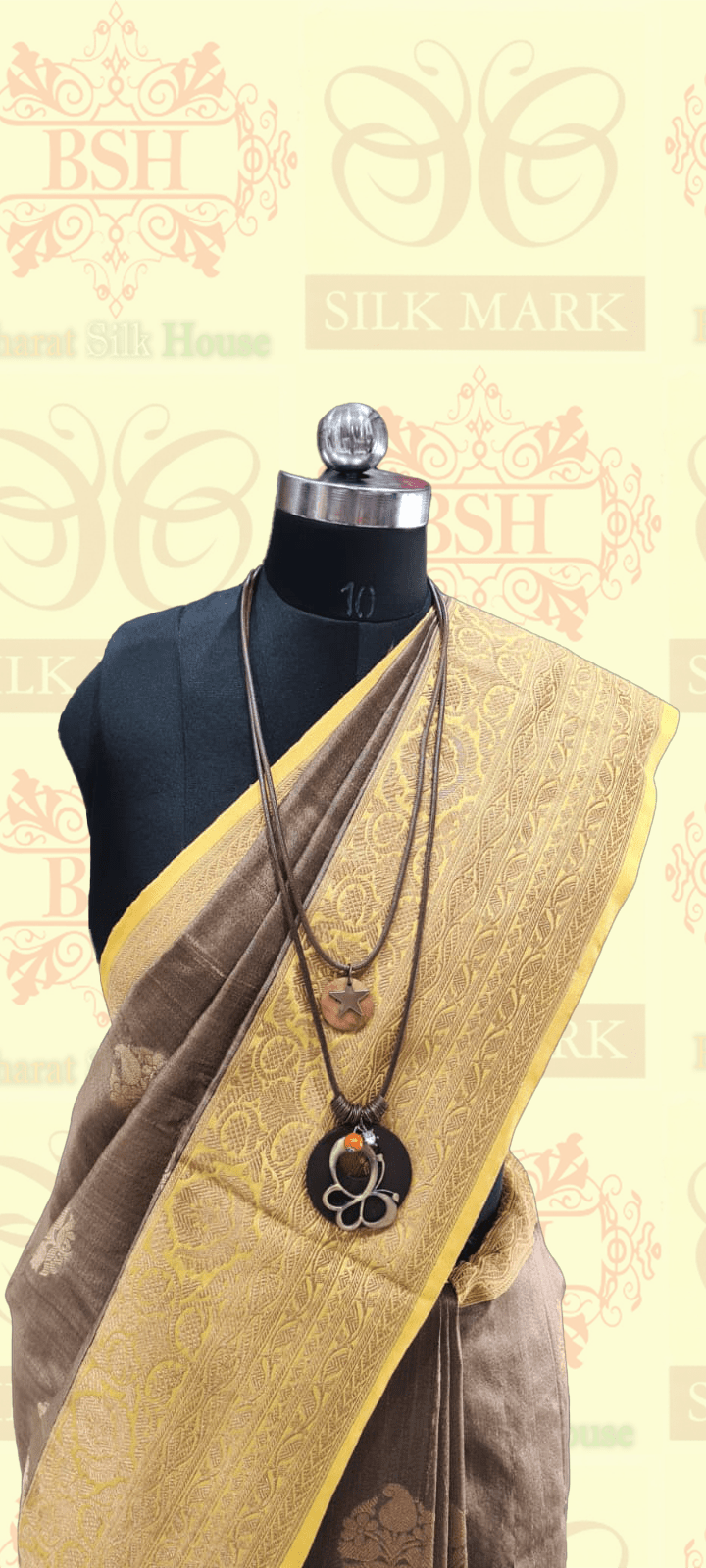 Sepia Pure Tussar Moonga Silk Handloom Saree With Zari Border - Bharat Silk House Tussar