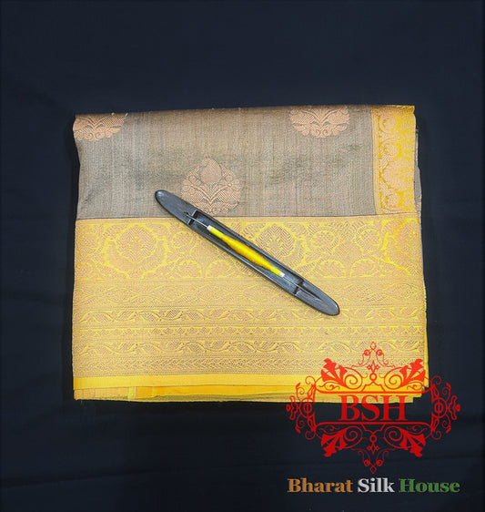 Sepia Pure Tussar Moonga Silk Handloom Saree With Zari Border - Bharat Silk House Tussar