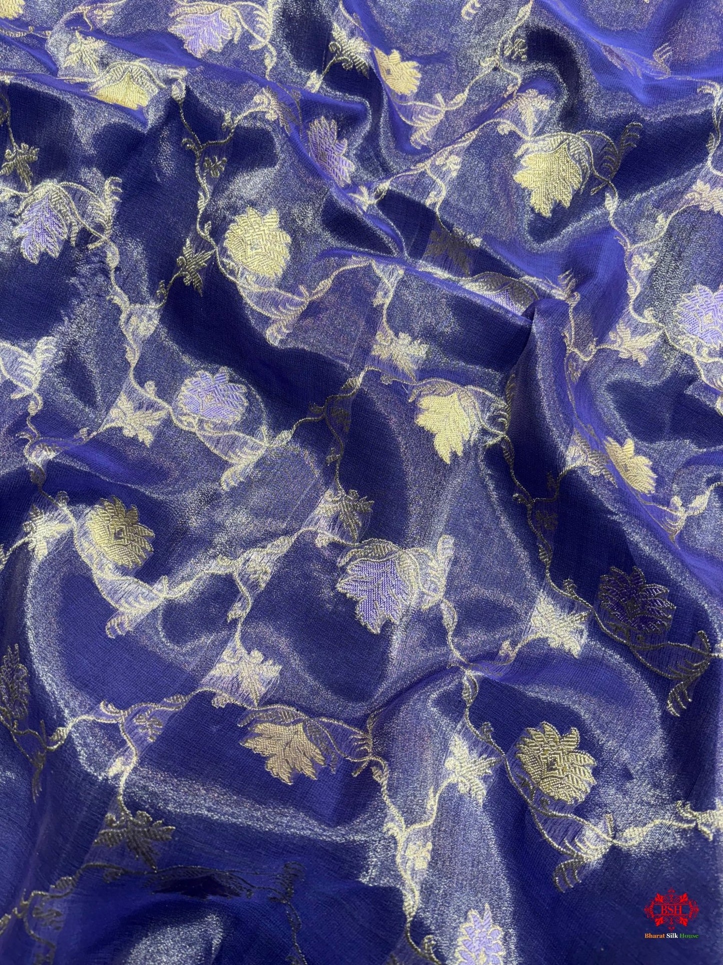 Shade Of Blue Pure Tissue Meena Floral Jaal Silk Saree - Bharat Silk House Tissue Silk