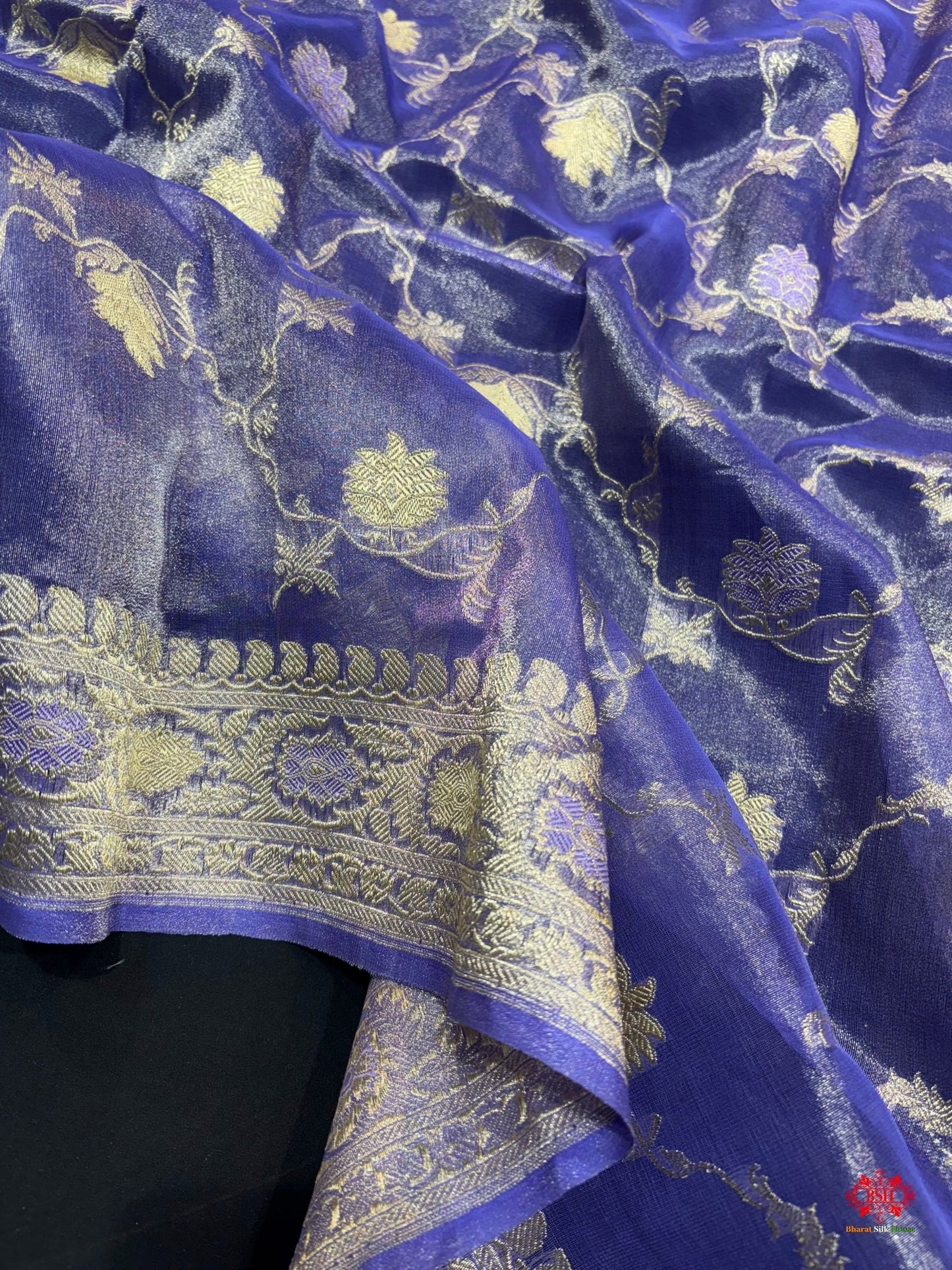 Shade Of Blue Pure Tissue Meena Floral Jaal Silk Saree - Bharat Silk House Tissue Silk