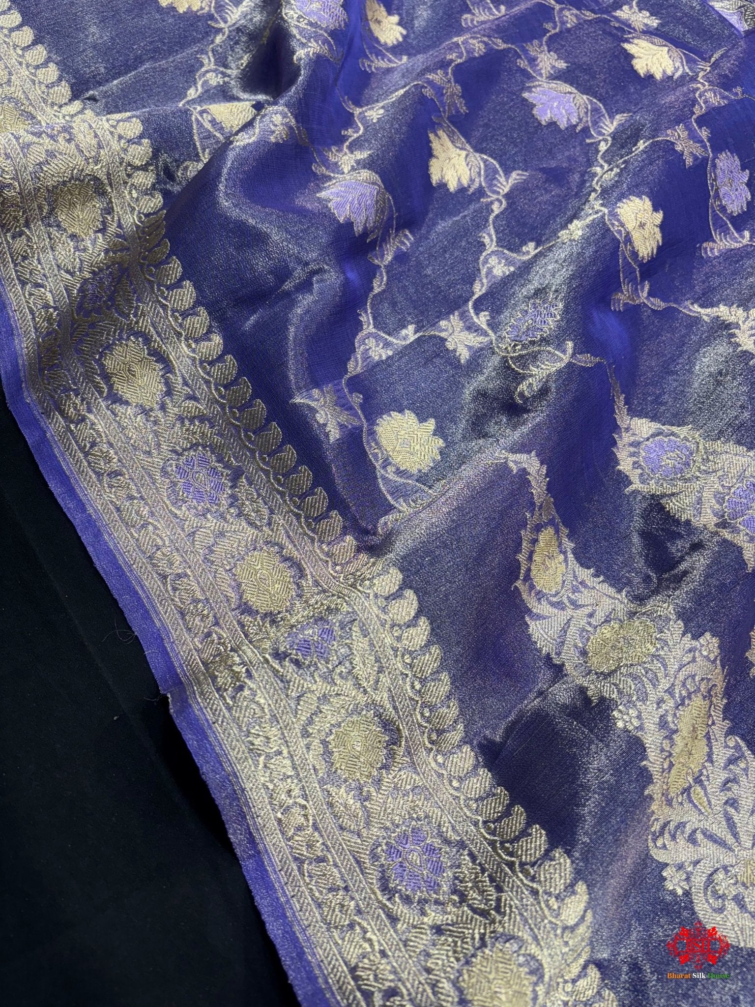 Shade Of Blue Pure Tissue Meena Floral Jaal Silk Saree - Bharat Silk House Tissue Silk