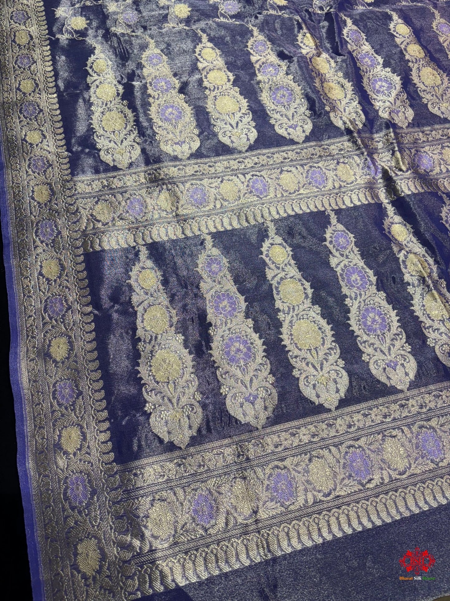 Shade Of Blue Pure Tissue Meena Floral Jaal Silk Saree - Bharat Silk House Tissue Silk