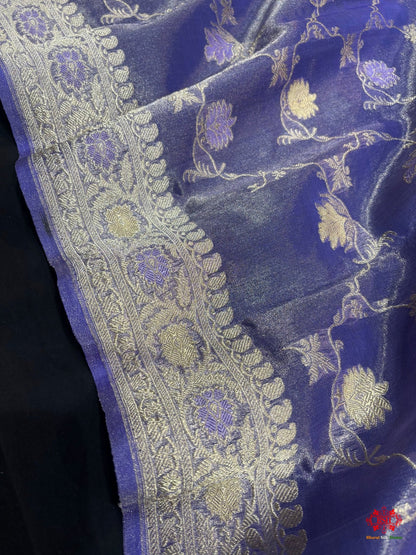 Shade Of Blue Pure Tissue Meena Floral Jaal Silk Saree - Bharat Silk House Tissue Silk