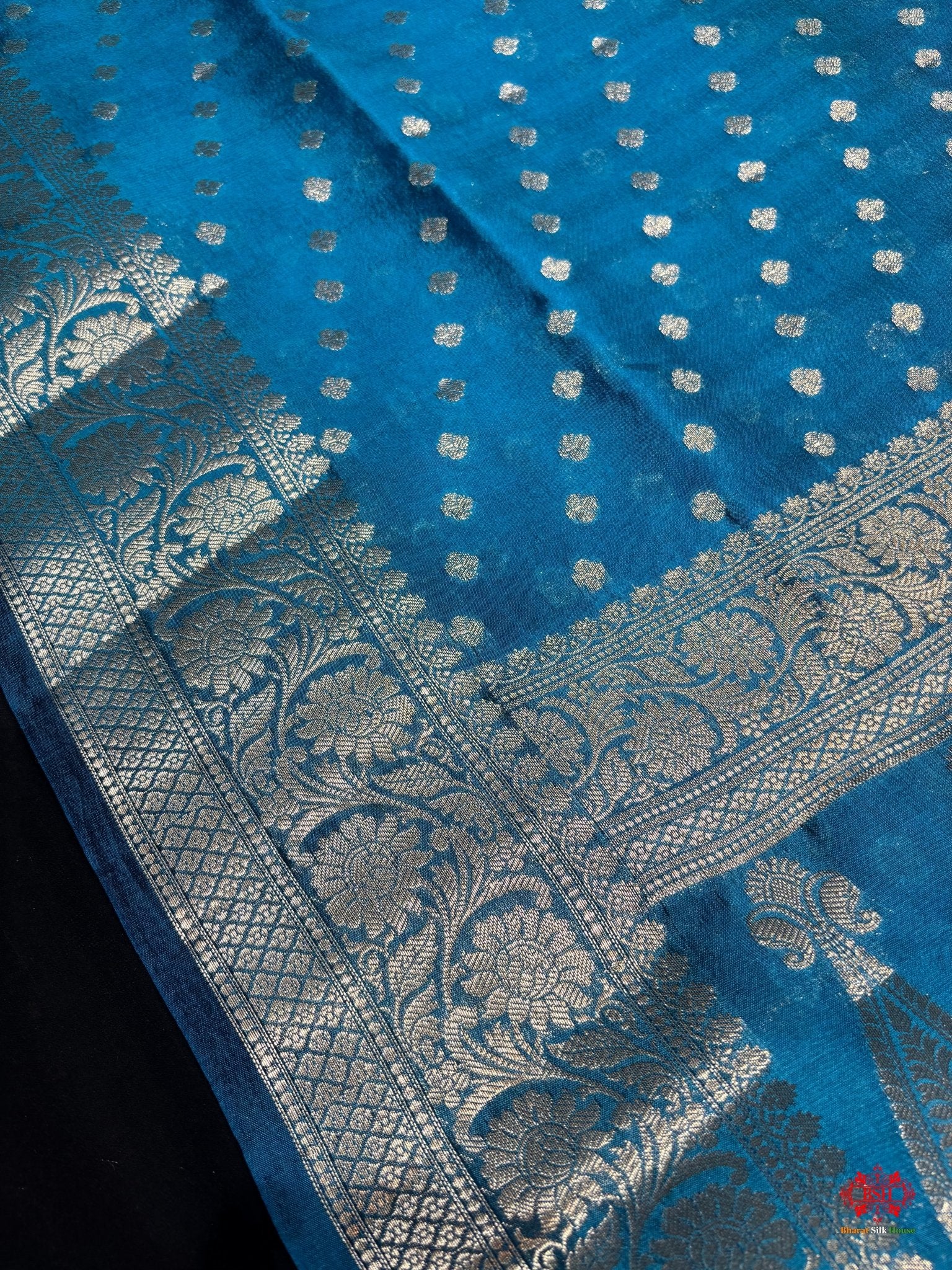 Shade Of Blue With Blue Border Pure Dupion Silk Saree - Bharat Silk House Dupion Silk