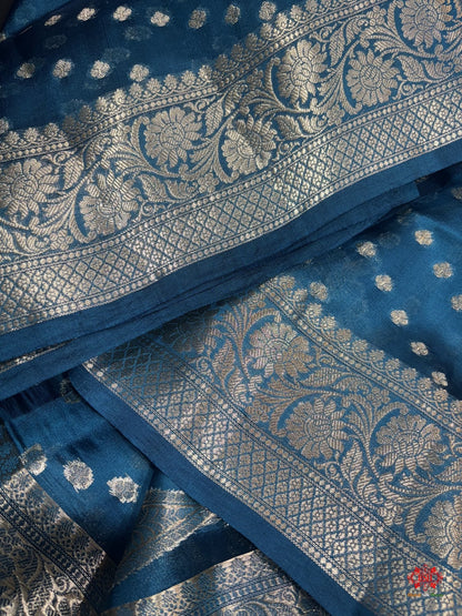 Shade Of Blue With Blue Border Pure Dupion Silk Saree - Bharat Silk House Dupion Silk