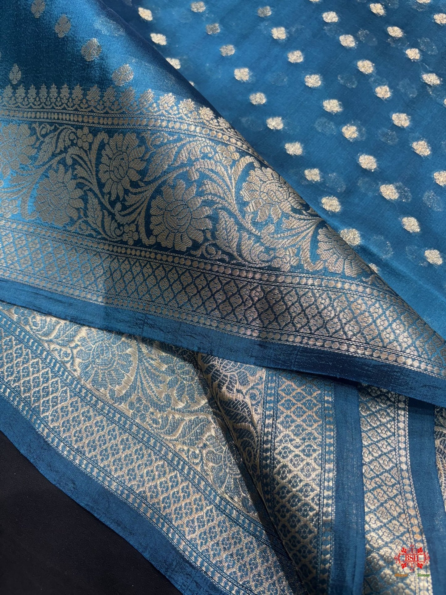 Shade Of Blue With Blue Border Pure Dupion Silk Saree - Bharat Silk House Dupion Silk