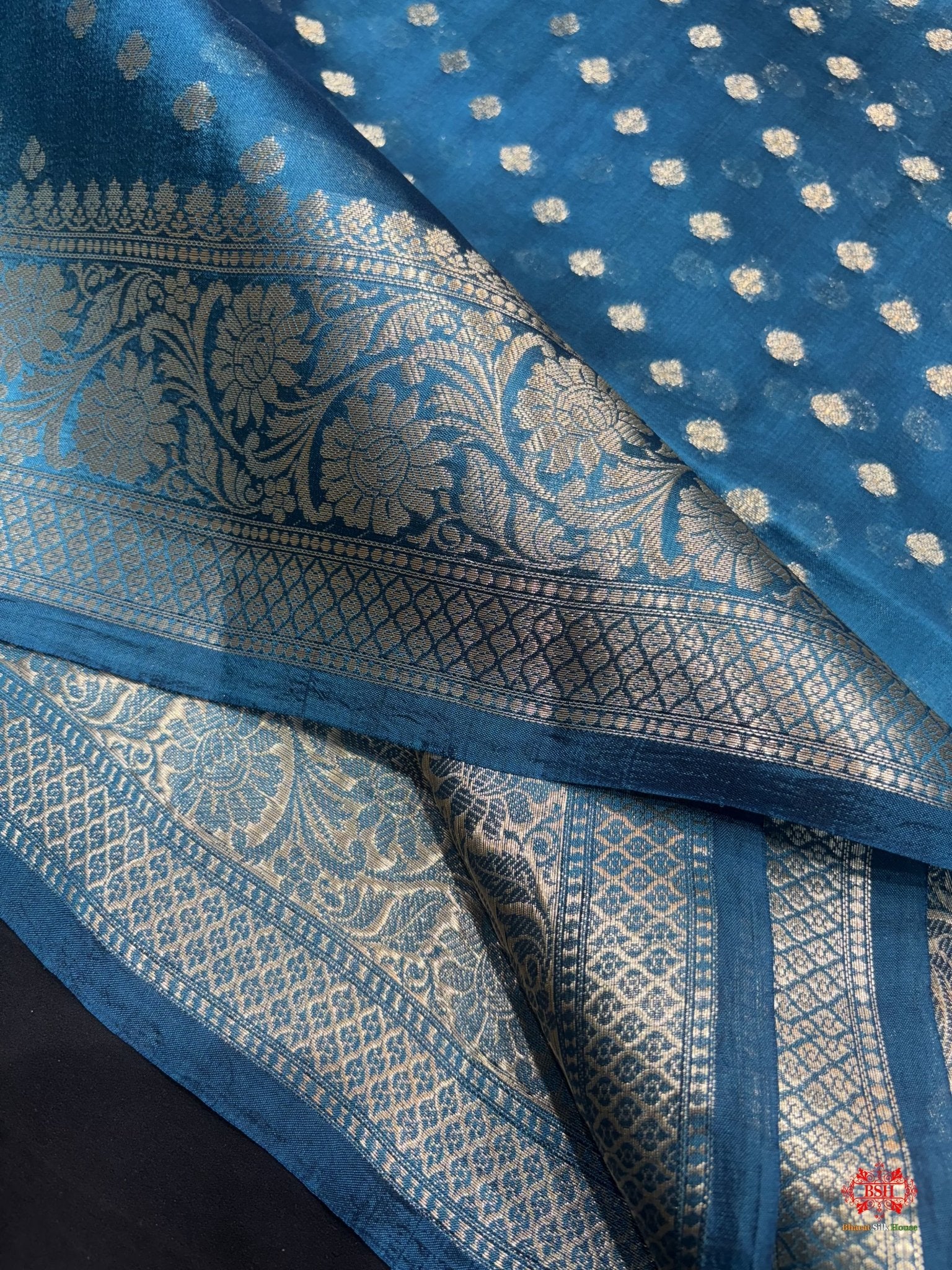 Shade Of Blue With Blue Border Pure Dupion Silk Saree - Bharat Silk House Dupion Silk