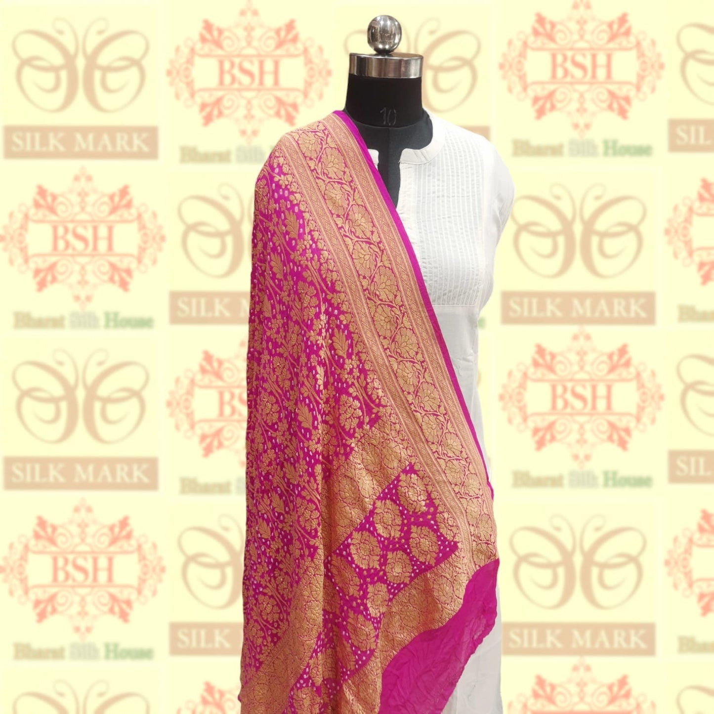 Shade Of Deep Pink Georgette Banarasi Handloom Bandhani Dupatta - Bharat Silk House Bandhej