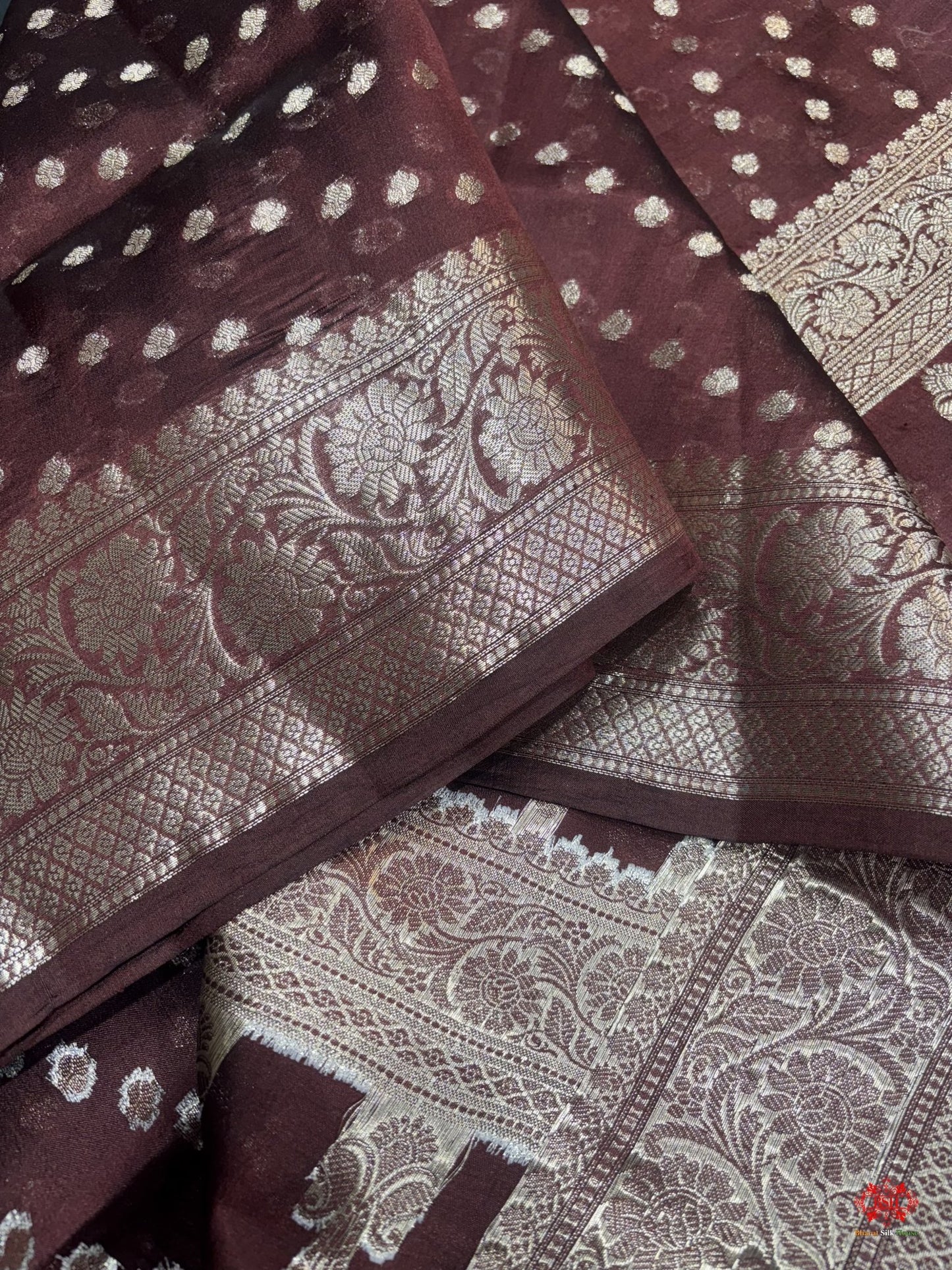 Shade Of Garnet With Blue Border Pure Dupion Silk Saree - Bharat Silk House Dupion Silk