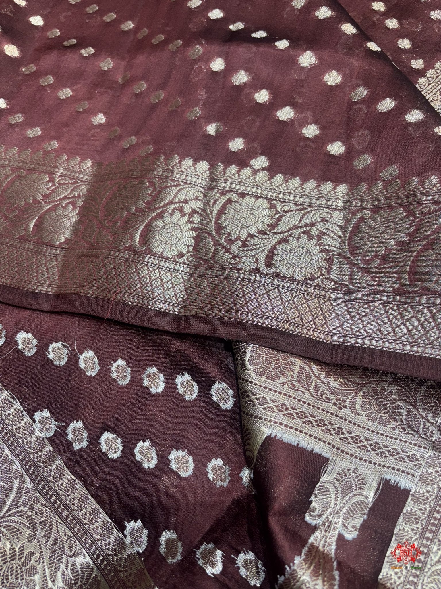 Shade Of Garnet With Blue Border Pure Dupion Silk Saree - Bharat Silk House Dupion Silk