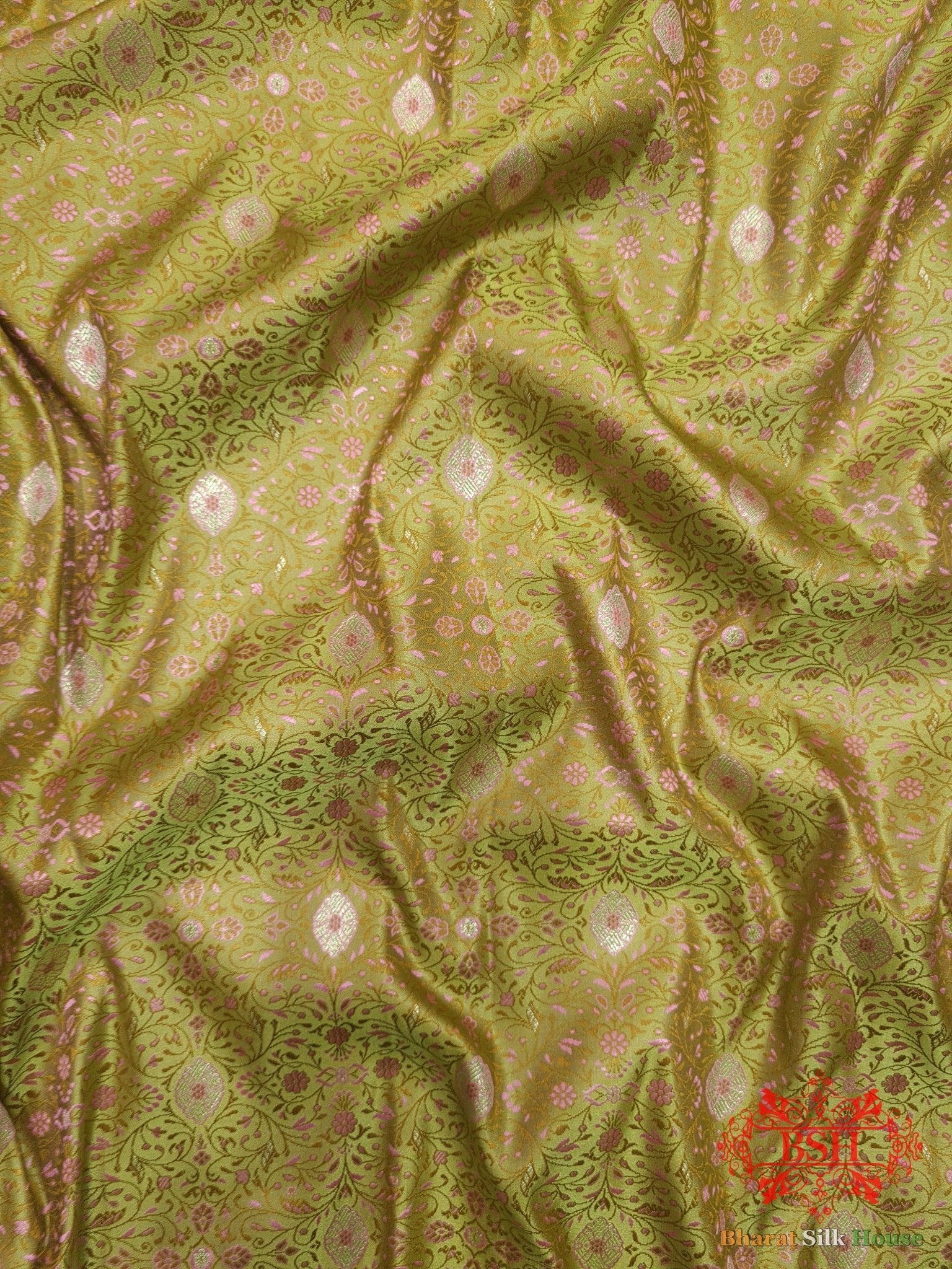 Shade Of Green Dohri Resham Zari Booti Tanchoi Silk Saree - Bharat Silk House Tanchoi katan