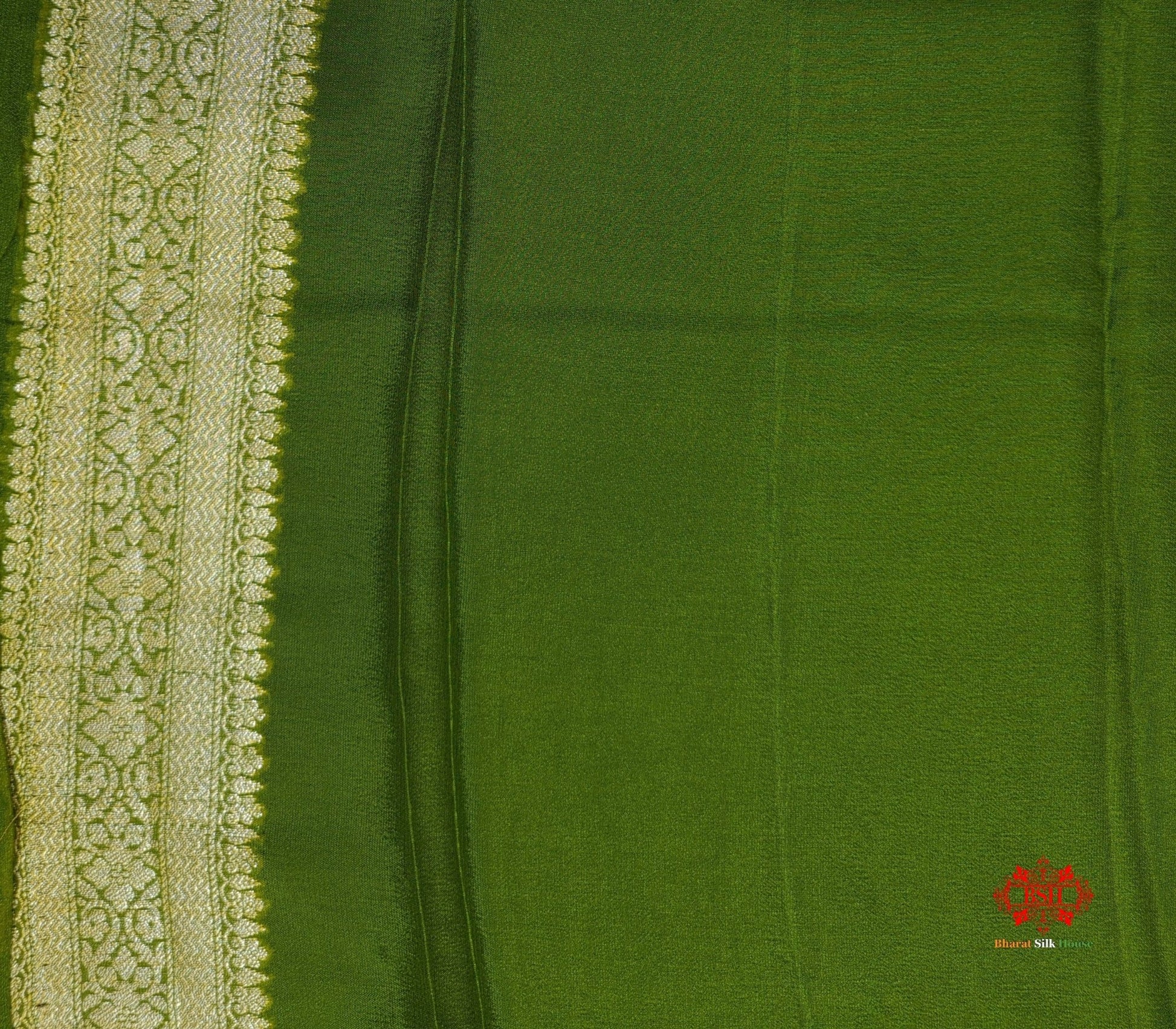 Shade Of Green Pure Chiffon Reshmi Meena Zari Pure Banarasi Silk Saree - Bharat Silk House Chiffon Sarees