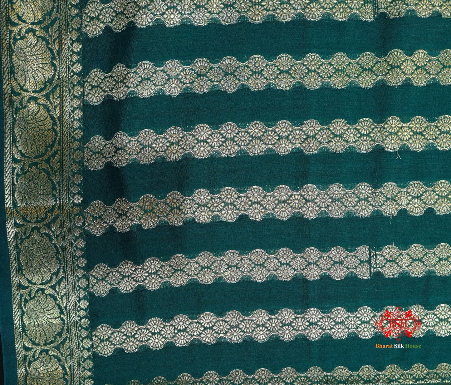 Shade Of Green Pure Chiniya Silk Saree With Meena Floral Booti - Bharat Silk House Chiniya Saree