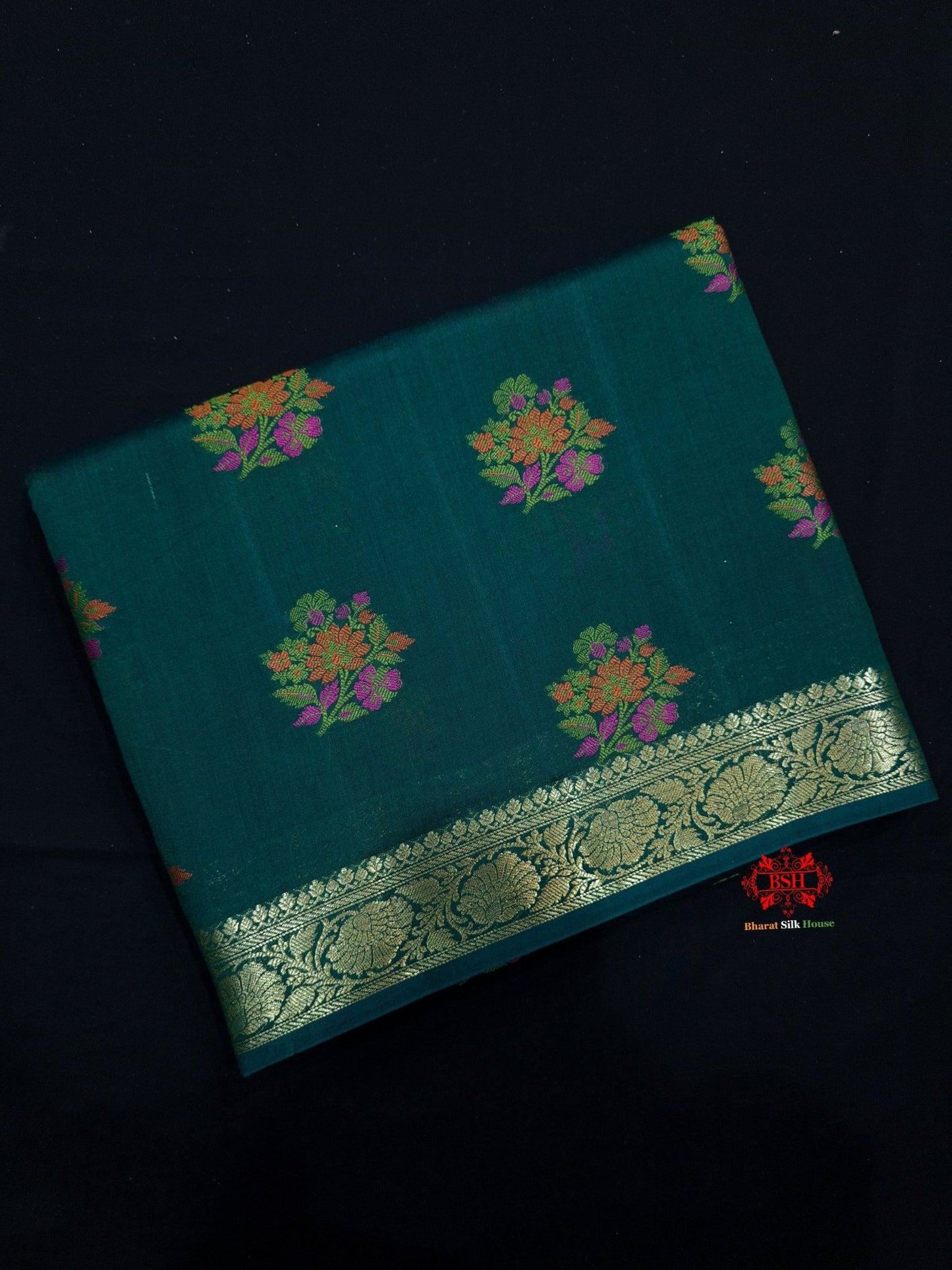 Shade Of Green Pure Chiniya Silk Saree With Meena Floral Booti - Bharat Silk House Chiniya Saree