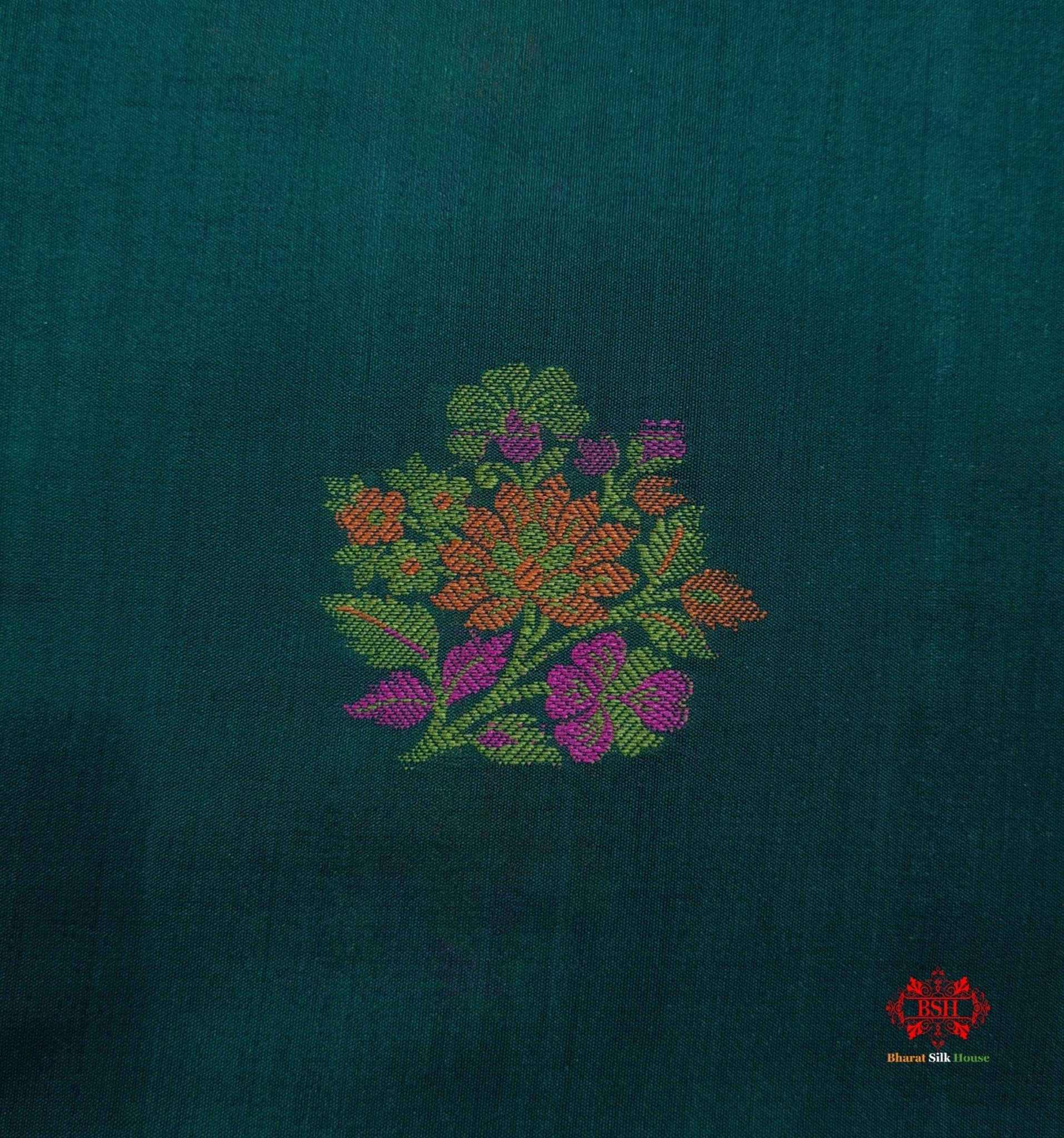 Shade Of Green Pure Chiniya Silk Saree With Meena Floral Booti - Bharat Silk House Chiniya Saree