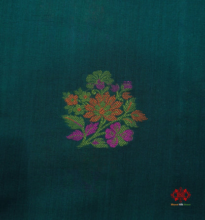 Shade Of Green Pure Chiniya Silk Saree With Meena Floral Booti - Bharat Silk House Chiniya Saree