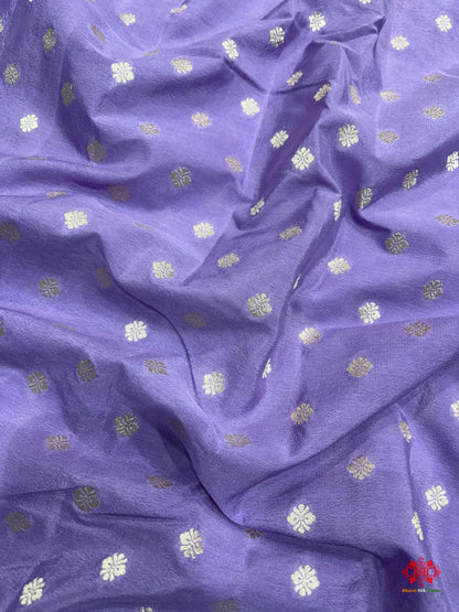 Shade Of Lavender Pure Chiniya Silk Saree With Meena Floral Handbrush Dyed - Bharat Silk House Chiniya Saree