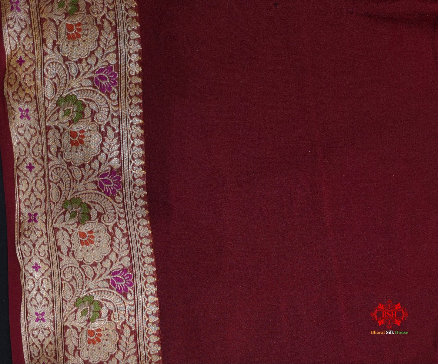 Shade Of Maroon Pure Chiffon Reshmi Meena Zari Pure Banarasi Silk Saree - Bharat Silk House Chiffon Sarees