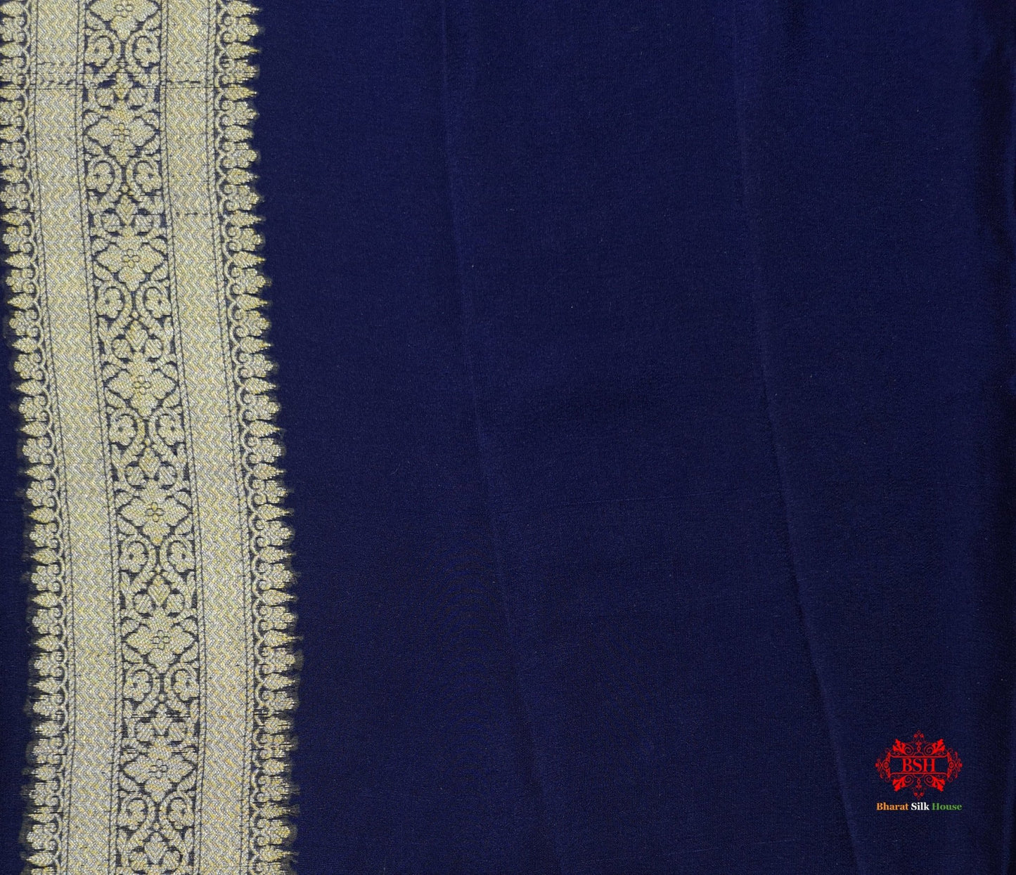 Shade Of Navy Blue Pure Chiffon Reshmi Meena Zari Pure Banarasi Silk Saree - Bharat Silk House Chiffon Sarees