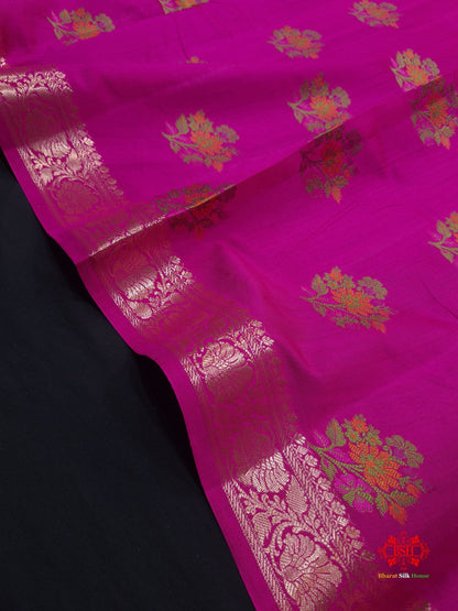 Shade Of Pink Pure Chiniya Silk Saree With Meena Floral Booti - Bharat Silk House Chiniya Saree