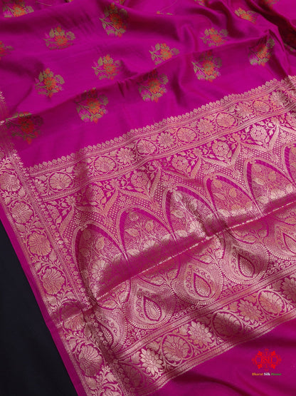 Shade Of Pink Pure Chiniya Silk Saree With Meena Floral Booti - Bharat Silk House Chiniya Saree